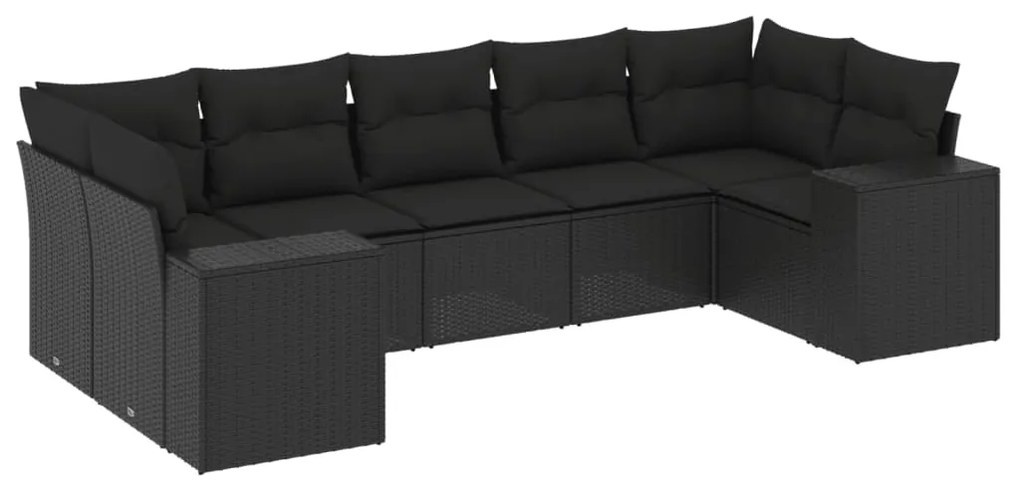 3255322 vidaXL Градински комплект диван с възглавници 7 части черен полиратан