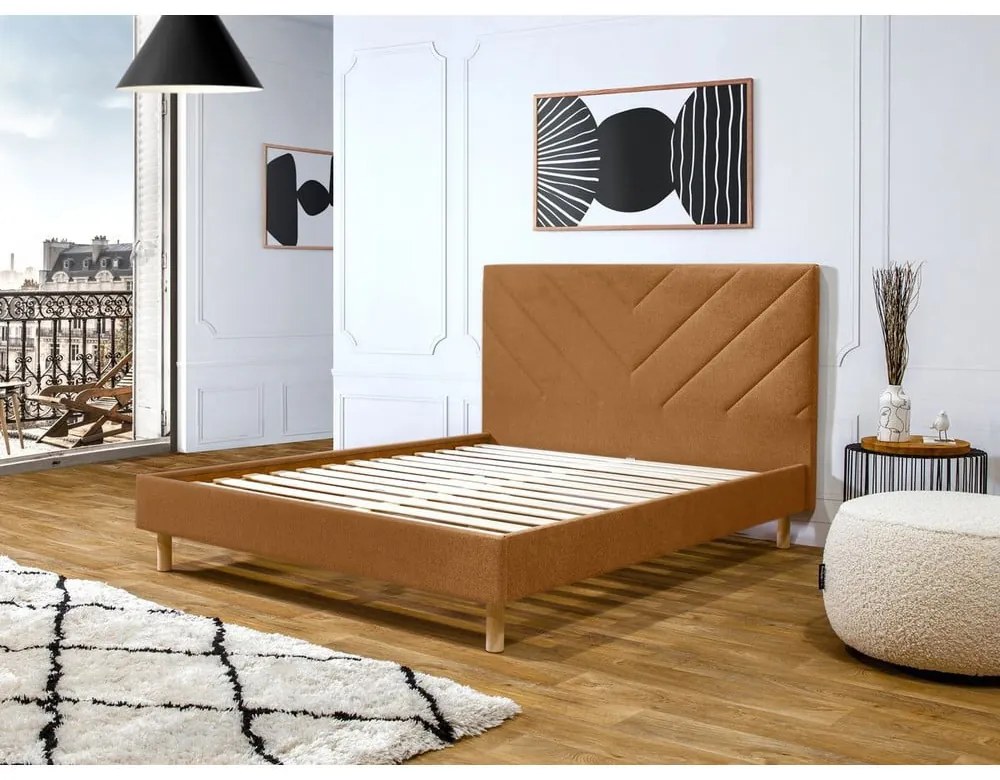 Оранжево тапицирано двойно легло с включена подматрачна рамка 180x200 cm Romane – Bobochic Paris