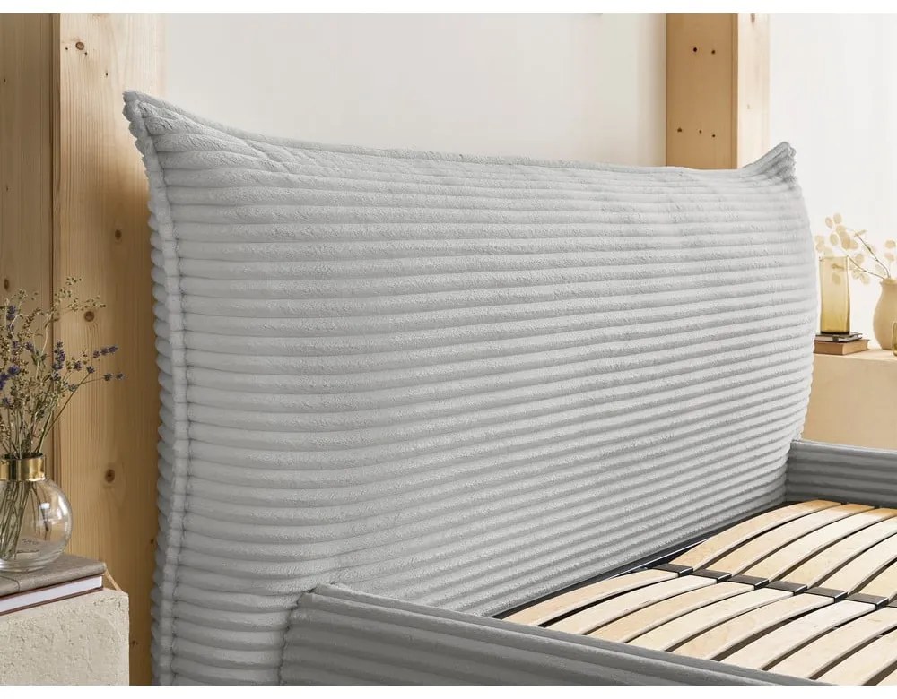 Светлосиво двойно тапицирано легло с място за съхранение с включена подматрачна рамка 160x200 cm Jade – Bobochic Paris