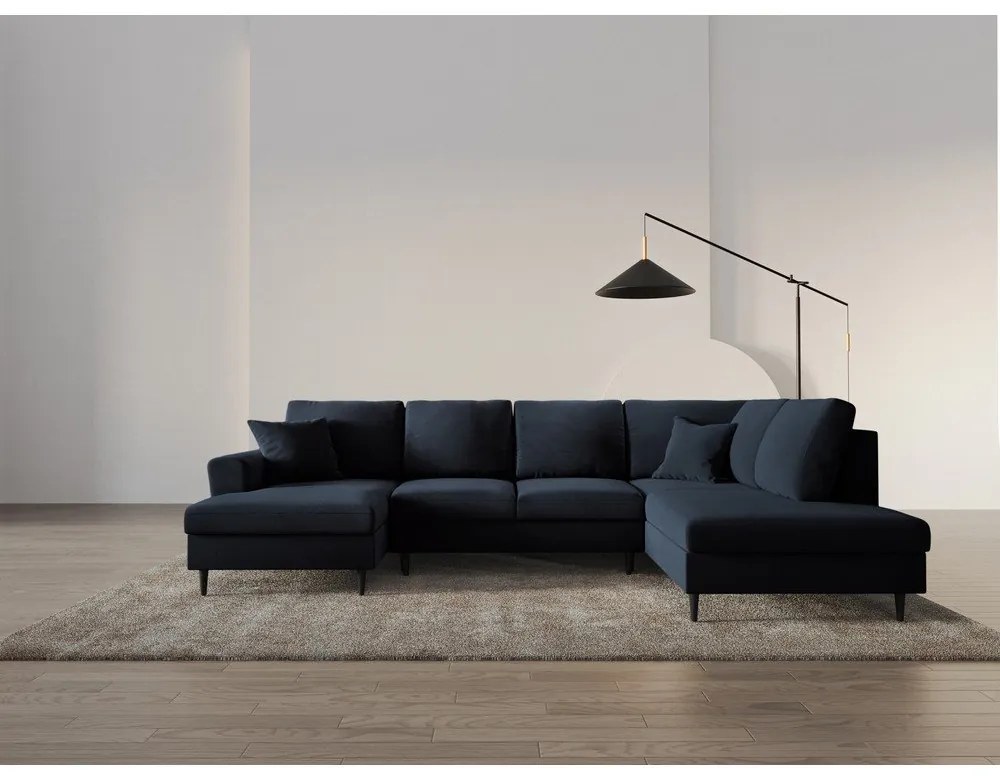 Тъмносин кадифен разтегателен ъглов диван с място за съхранение (десен ъгъл/U форма) Kyoto – Cosmopolitan Design