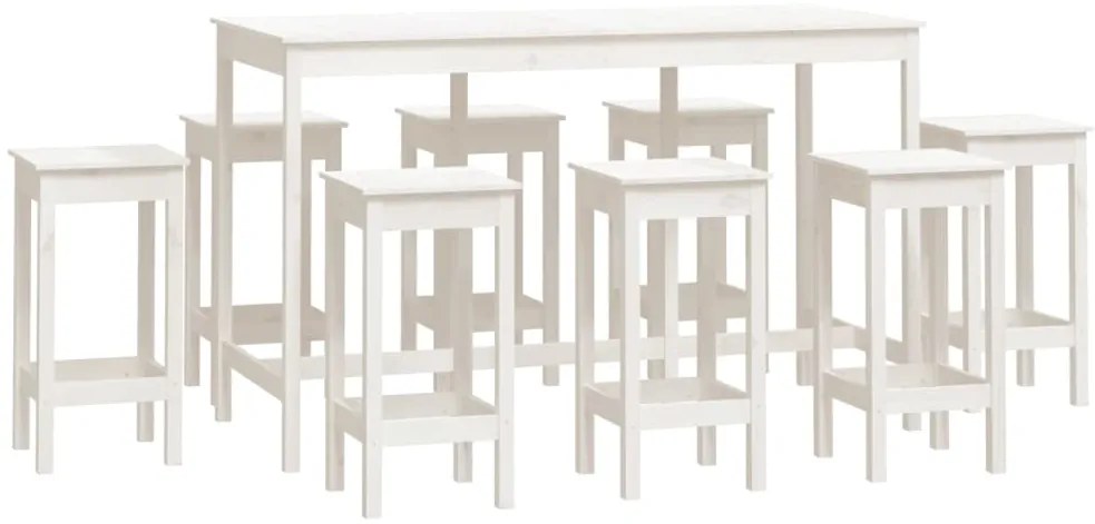 3124718 vidaXL Бар комплект от 9 части, бял, масивна борова дървесина