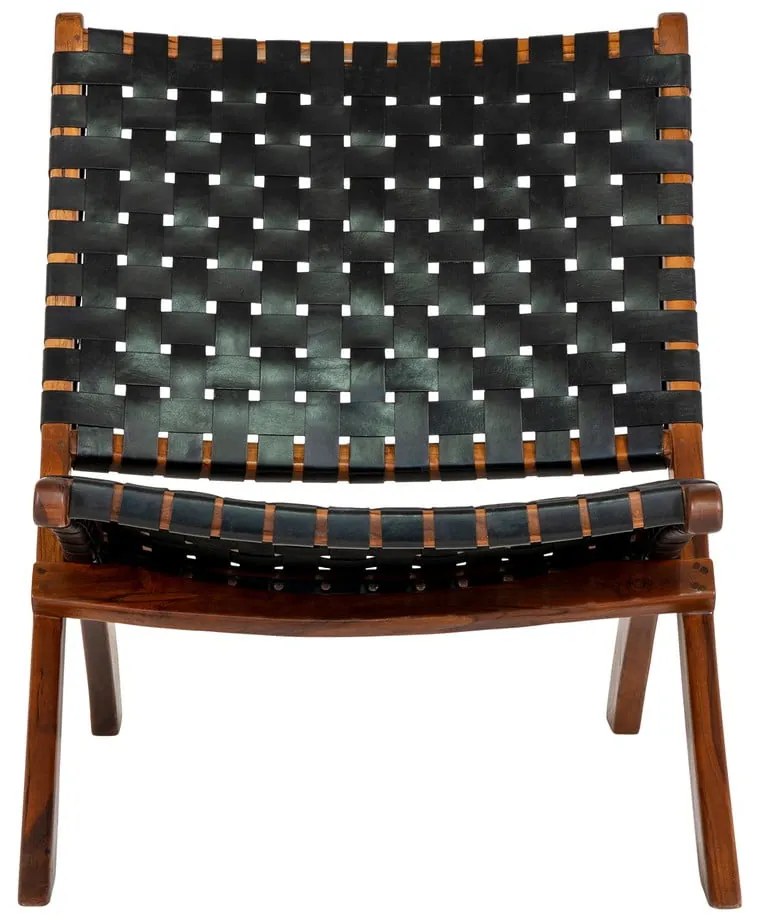 Черно кожено кресло с плетка Perugia - House Nordic