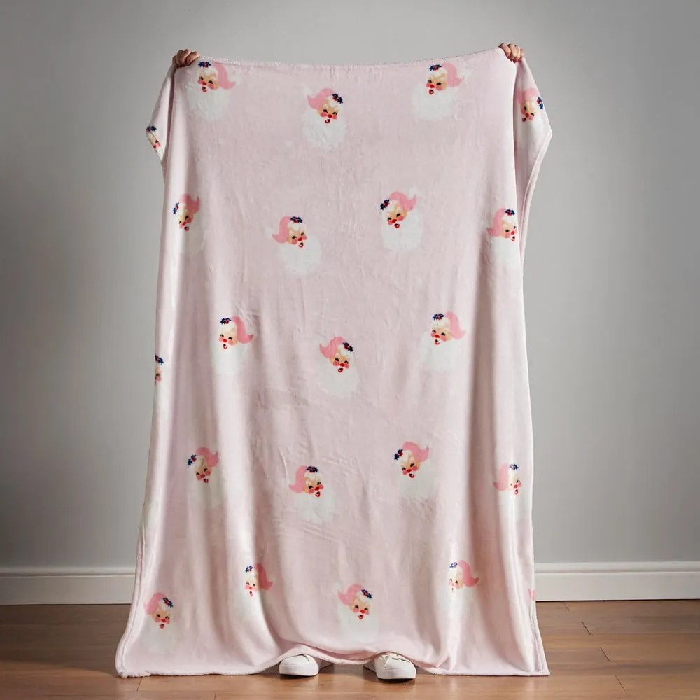 Светлорозово одеяло с коледен мотив от микроплюш 130x170 cm Vintage Christmas Santa – Catherine Lansfield