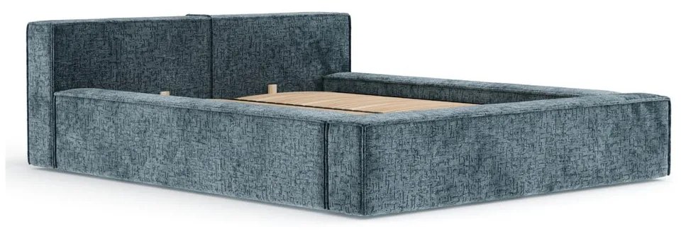 Сиво-синьо двойно легло 160x200 cm тапицирано с място за съхранение с включена подматрачна рамка Voliera – Maison de Rêve