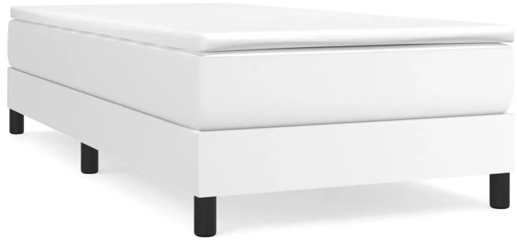 3120677 vidaXL Рамка за легло с пружини с балдахин, бяла, 90x200 см изкуствена кожа