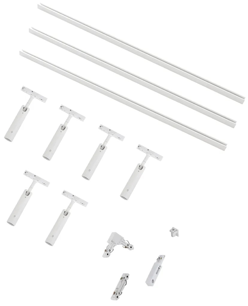 Модерна релсова система за осветление с 6 бели прожектора 1-фазов - Slimline Uzzy