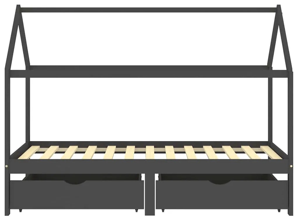 322144 vidaXL Рамка за детско легло чекмеджета тъмносива бор масив 90х200 см
