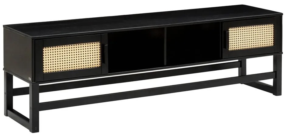 Черна телевизионна масичка от борова дървесина с ратанови вратички Jolene - Støraa