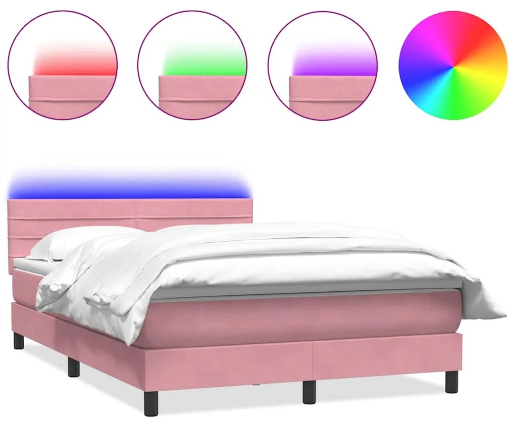 3317030 vidaXL Боксспринг легло с матрак и LED, розово, 140x220 см, кадифе