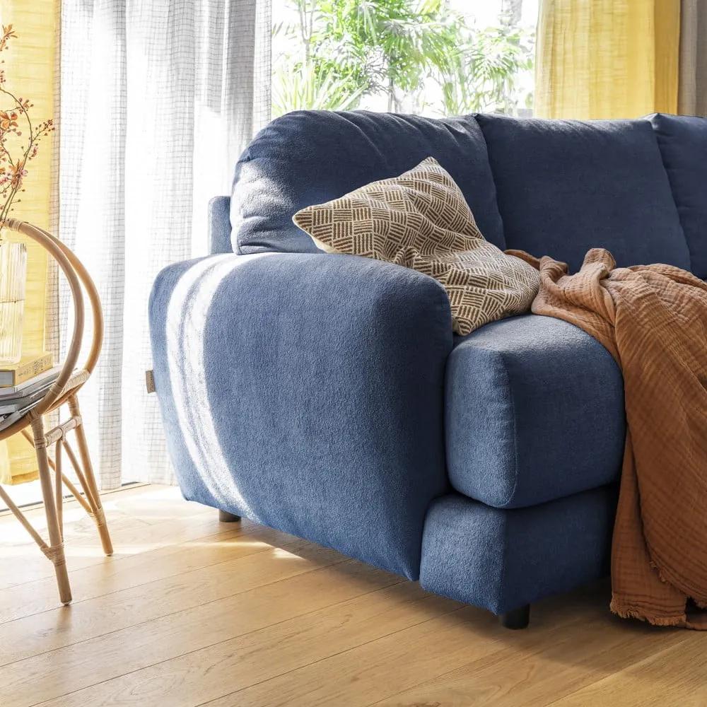 Тъмносин ъглов разтегателен диван (десен ъгъл) с подложка за крака Comfy Claude - Miuform