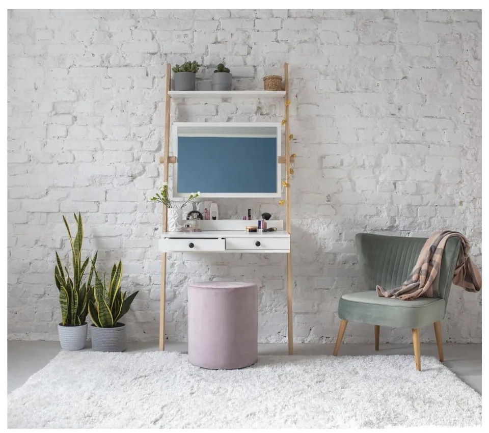 Бяла тоалетка с чекмедже и огледало Leno - Ragaba