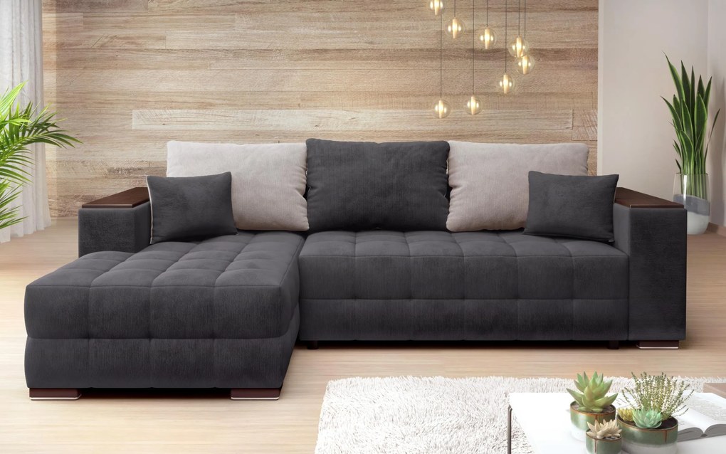 Разтегателен ъглов диван с подлакътник етажерка Мелвин Спринг S