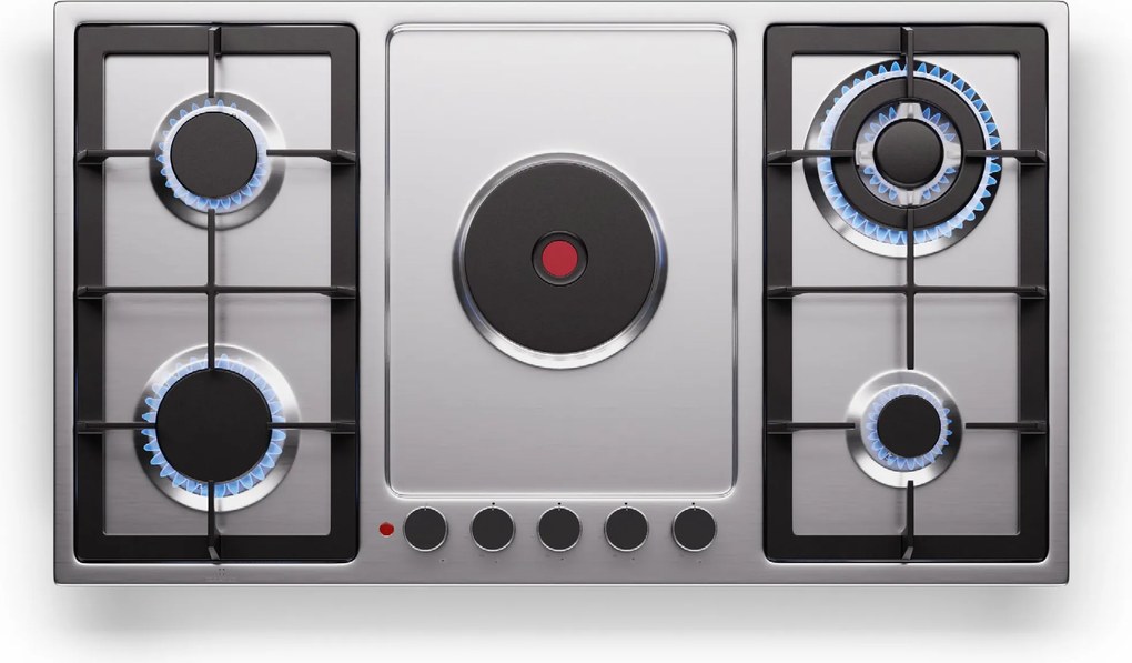 Klarstein MultiChef 5 Hot Plate, електрически и газов котлон, 5 зони за готвене, 4 горелки, 1 електрически котлона