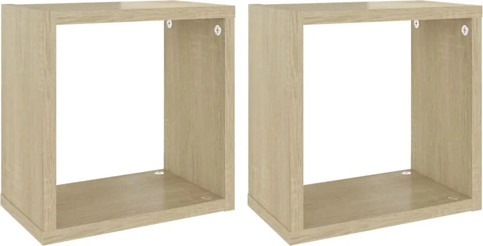 807034 vidaXL Стенни кубични рафтове, 2 бр, дъб сонома, 26x15x26 см