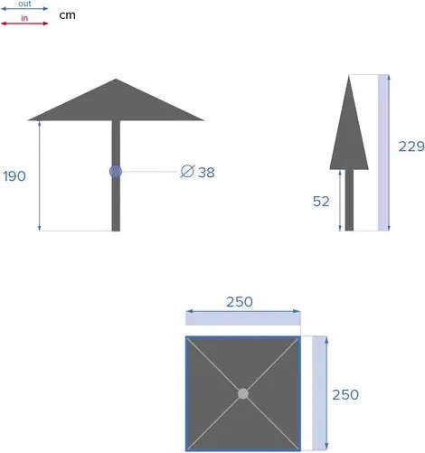 Прав накланящ се чадър Hesperide Soya, 2.5x2.5 m - Бордо