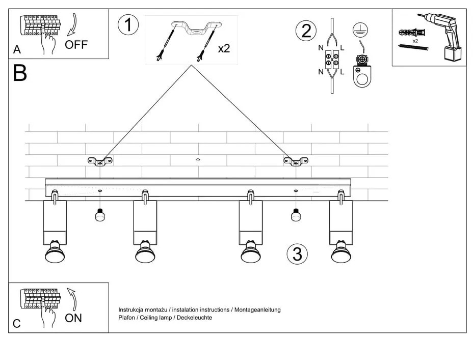 Бяло таванно осветително тяло Toscana - Sollux