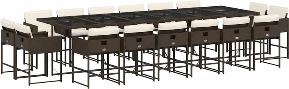 3211425 vidaXL Градински комплект с възглавници 17 части кафяв полиратан