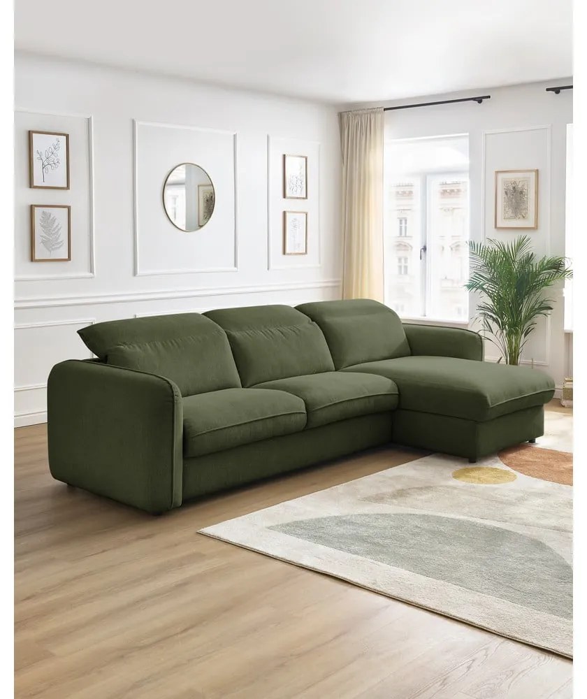 Зелен разтегателен ъглов диван (променлив) Achille – Bobochic Paris