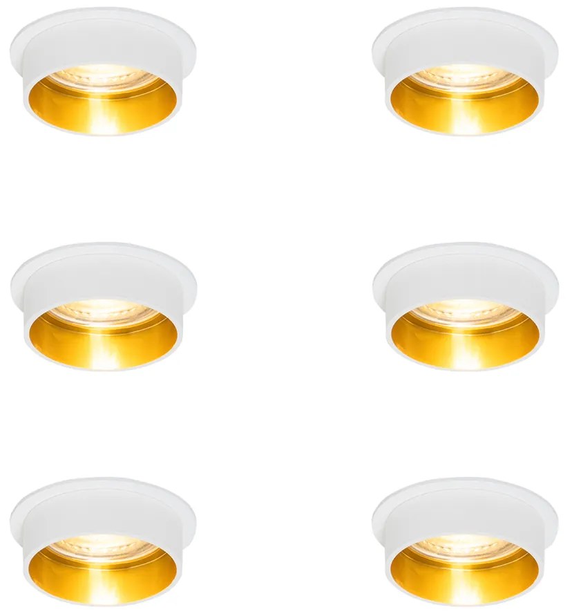 Комплект от 6 модерни вградени спота бели със златист интериор - Insta