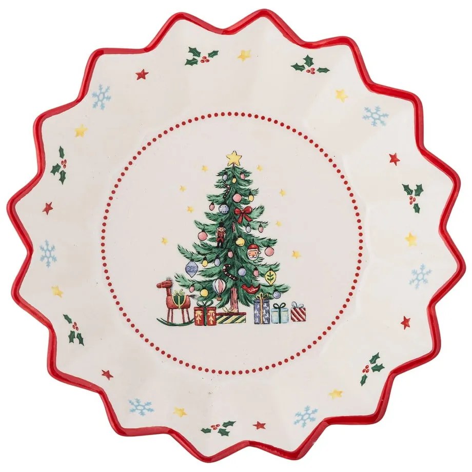 Червено-кремава керамична чиния за сервиране с коледен мотив ø 20 cm Naive – Bloomingville