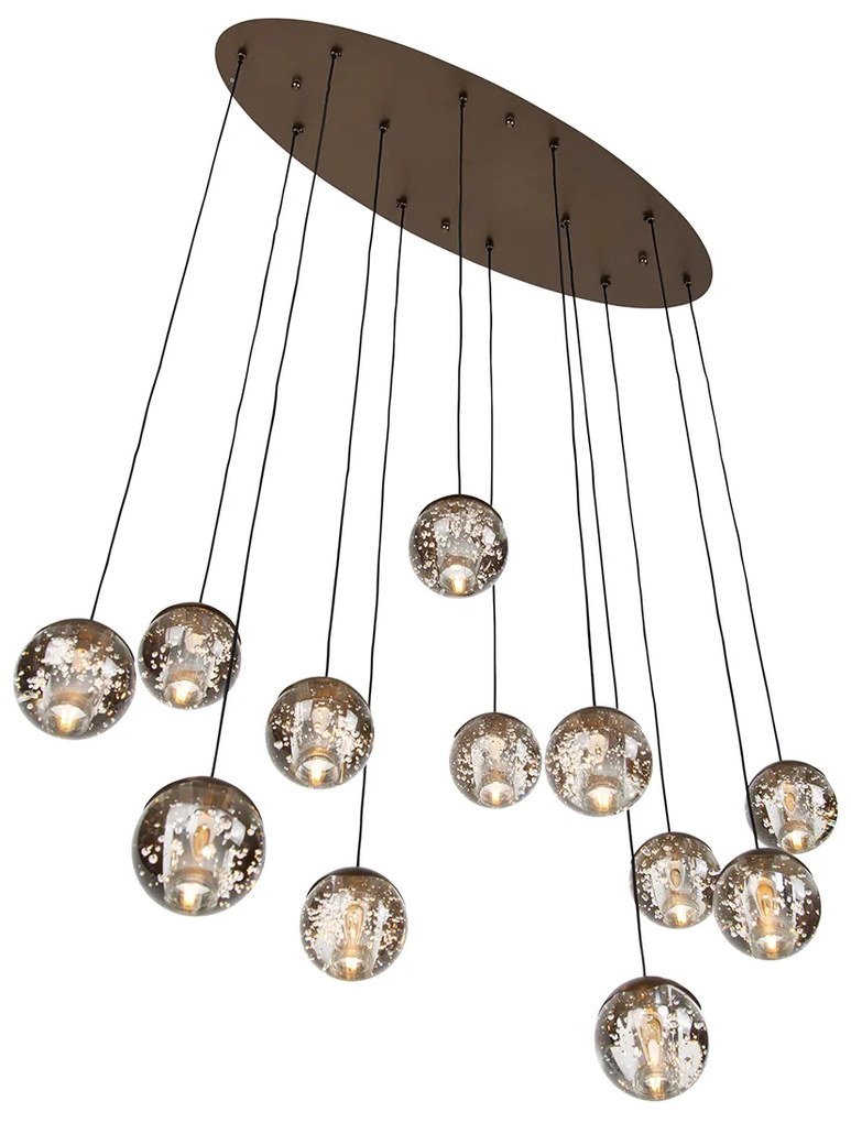 Дизайнерски висящ полилей тъмен бронз с прозрачно стъкло 12-светлини - Inge