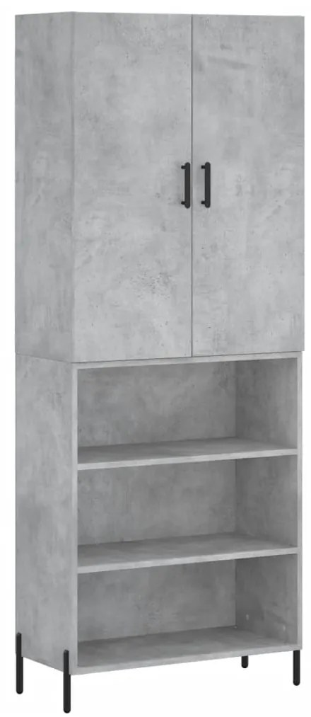 3196079 vidaXL Висок шкаф, бетонно сив, 69,5x34x180 см, инженерно дърво