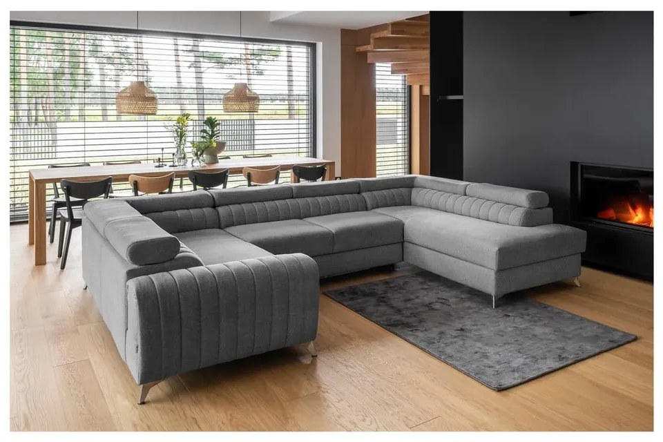 Тъмносив разтегателен ъглов диван с място за съхранение (десен ъгъл U форма) Louis – ELTAP