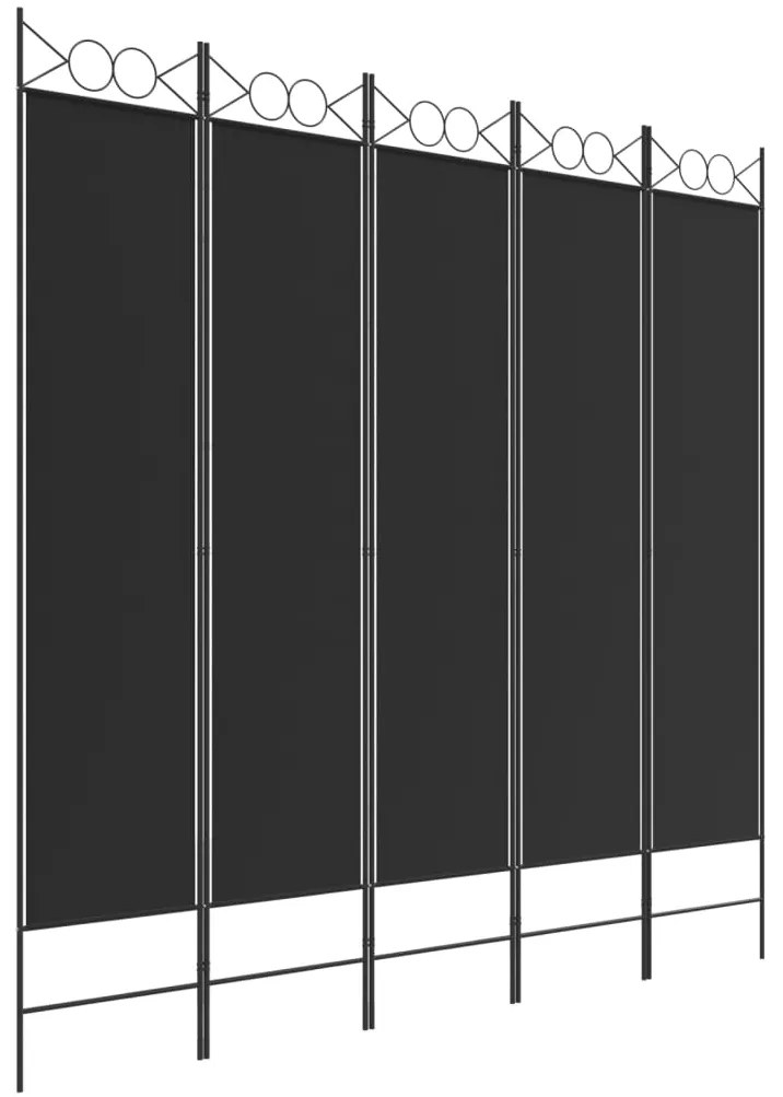 350157 vidaXL Параван за стая, 5 панела, черен, 200x200 см, текстил