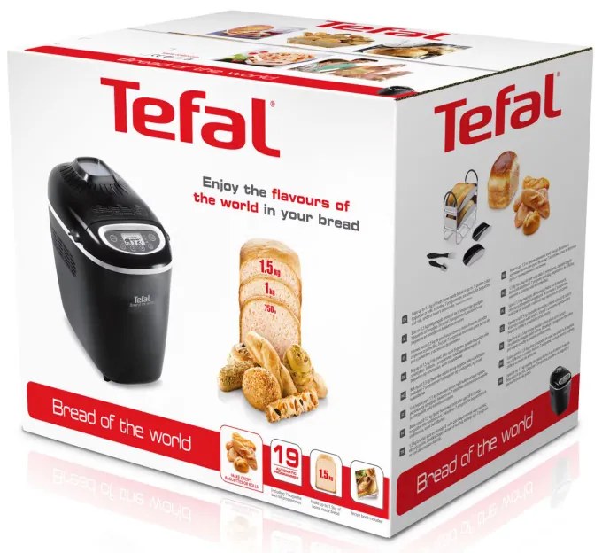 Хлебопекарна Tefal Bread of the World PF6118, 1600 W, 750/1000/1500 гр, 2 бъркалки, 19 програми, Черен