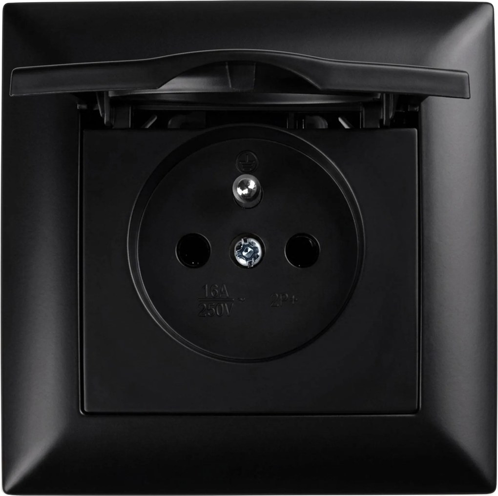 Единичен контакт със заземяване и капаче с рамка OSTE JNH005-G Black