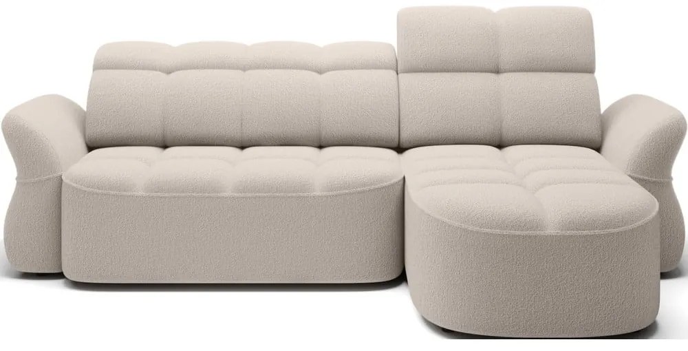 Бежов сгъваем/с място за съхранение ъглов диван от прежда с примки от букле (десен ъгъл) Beneth – ELTAP