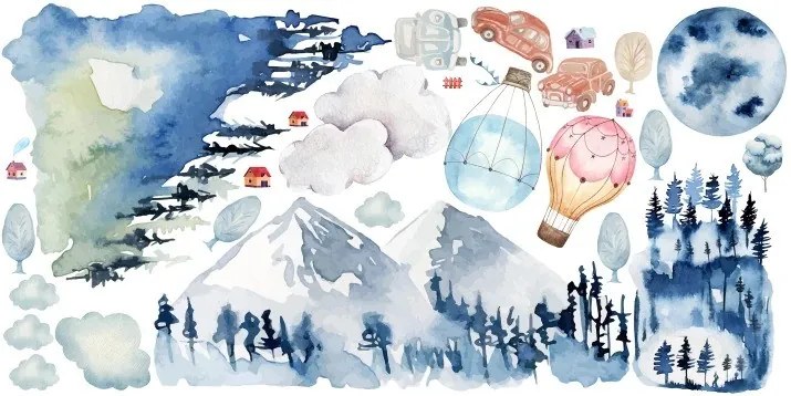 Зимен планински пейзаж стикер за стена 80 x 160 cm