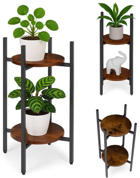 Стойка за цветя в таванско помещение - 2-етажен рафт с кръгли дървени рафтове