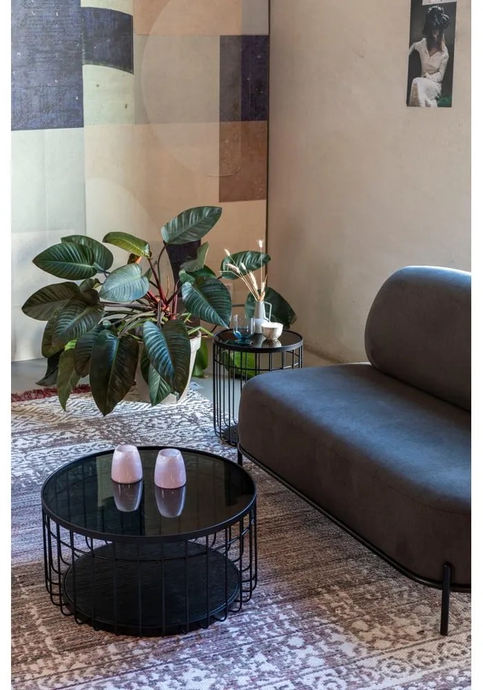 Черна масичка за кафе със стъклен плот, ø 60 cm Lance - White Label