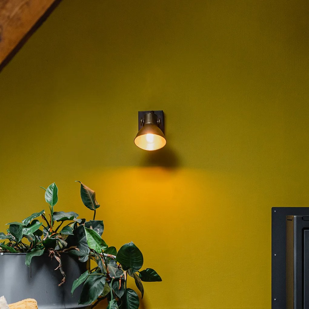 Индустриален таванен прожектор бронз с дърво 18 см - Mangoes