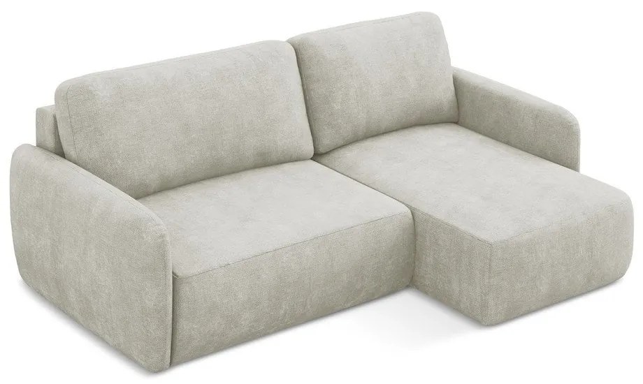 Кремав шенилов разтегателен ъглов диван с място за съхранение (десен ъгъл) Lilo – Makamii
