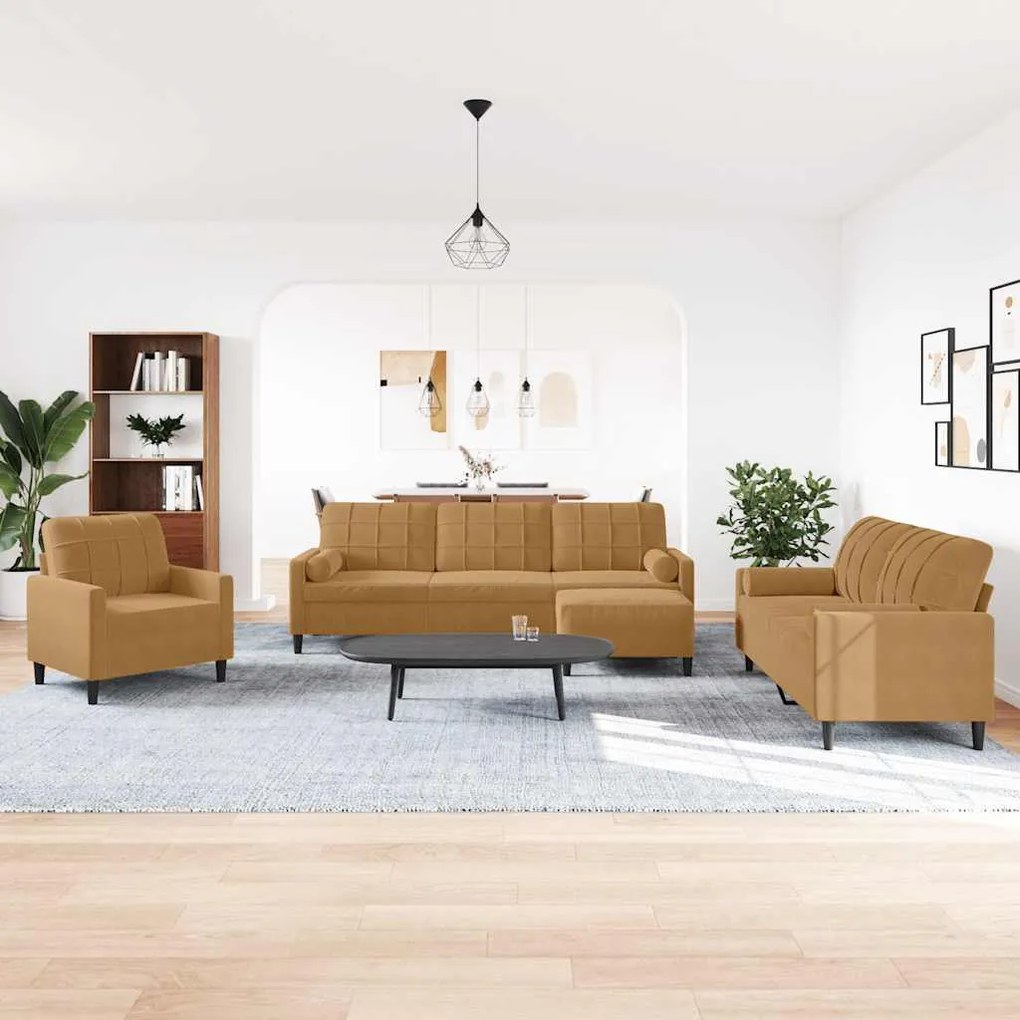 3278468 vidaXL Мека мебел от 4 части с възглавници и болстери кафяв кадифе