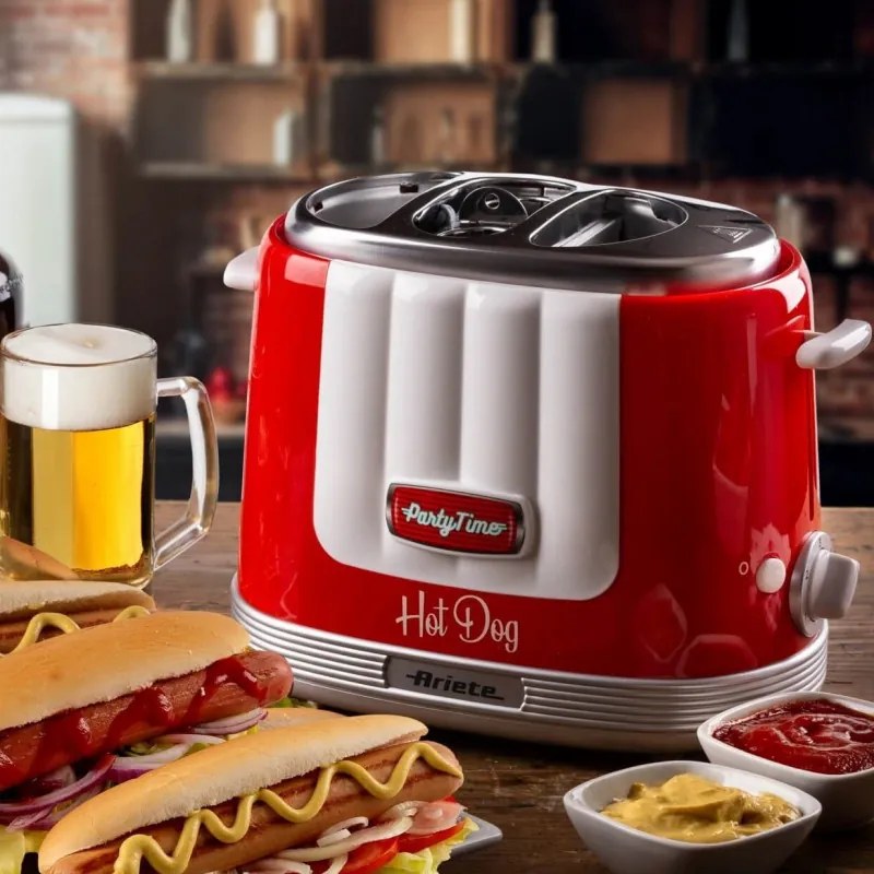 Уред за хот-дог Ariete PARTY TIME 0206/00, 650W, 4 отделения, 5 степени, Стоп функция, Червен