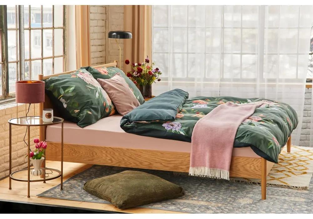 Тъмнозелено памучно спално бельо от сатен за двойно легло 160 x 200 cm Floret - Bonami Selection