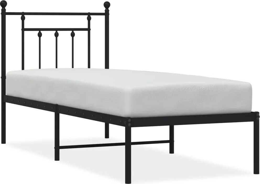 353527 vidaXL Метална рамка за легло с горна табла, черна, 75x190 см
