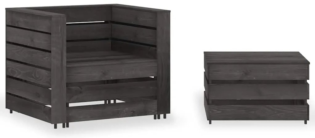 316199 vidaXL Градински лаундж комплект от 2 части, бор със сива импрегнация