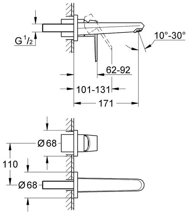 Wall-mounted Умивалник battery Grohe Euпрътisc Cosmopolitan-Length 17 cm.