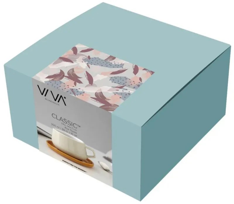 Чаша за чай с чинийка Viva Scandinavia ELLA CLASSIC V79741, 250 мл, Порцелан, Бял/жълт