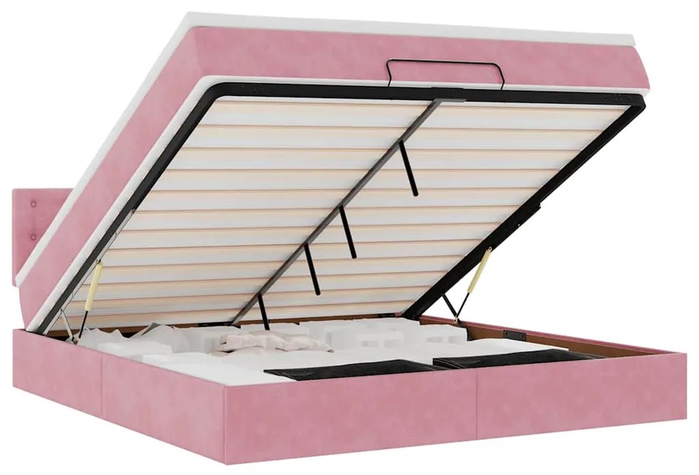 3312787 vidaXL Османска легло с матрак и LED, розово, 180x200 см, кадифе