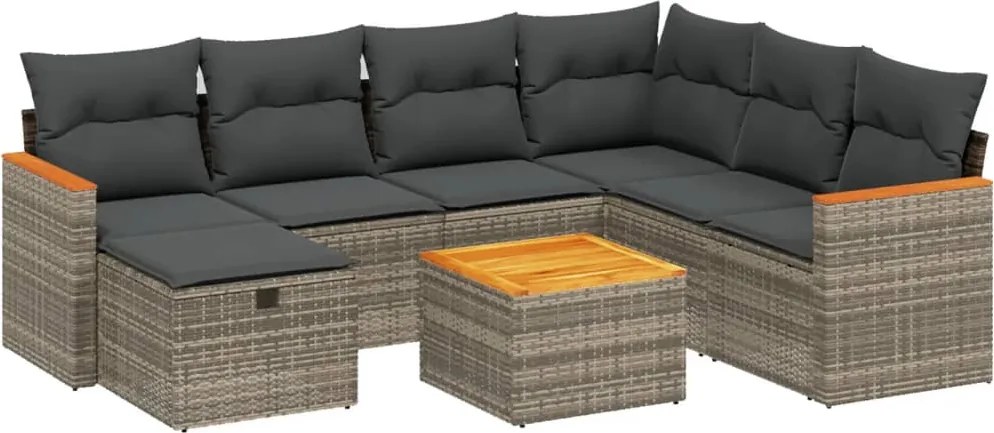 3265337 vidaXL Градински комплект диван с възглавници 8 части сив полиратан