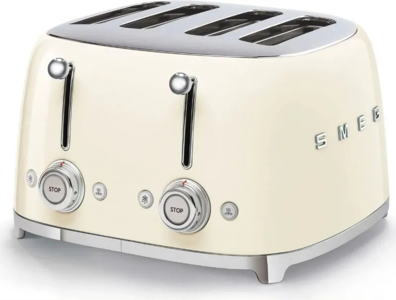 Тостер за хляб SMEG 50's Style TSF03CREU, 2000W, 4 филии, 6 нива, Тавичка за трохи, Вграден кабел, Неръждаема стомана, Кремав