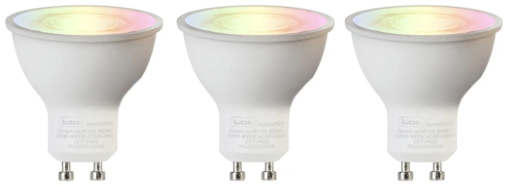 Комплект от 3 смарт GU10 RGBW LED крушки 5W 350 lm 2200-4000K