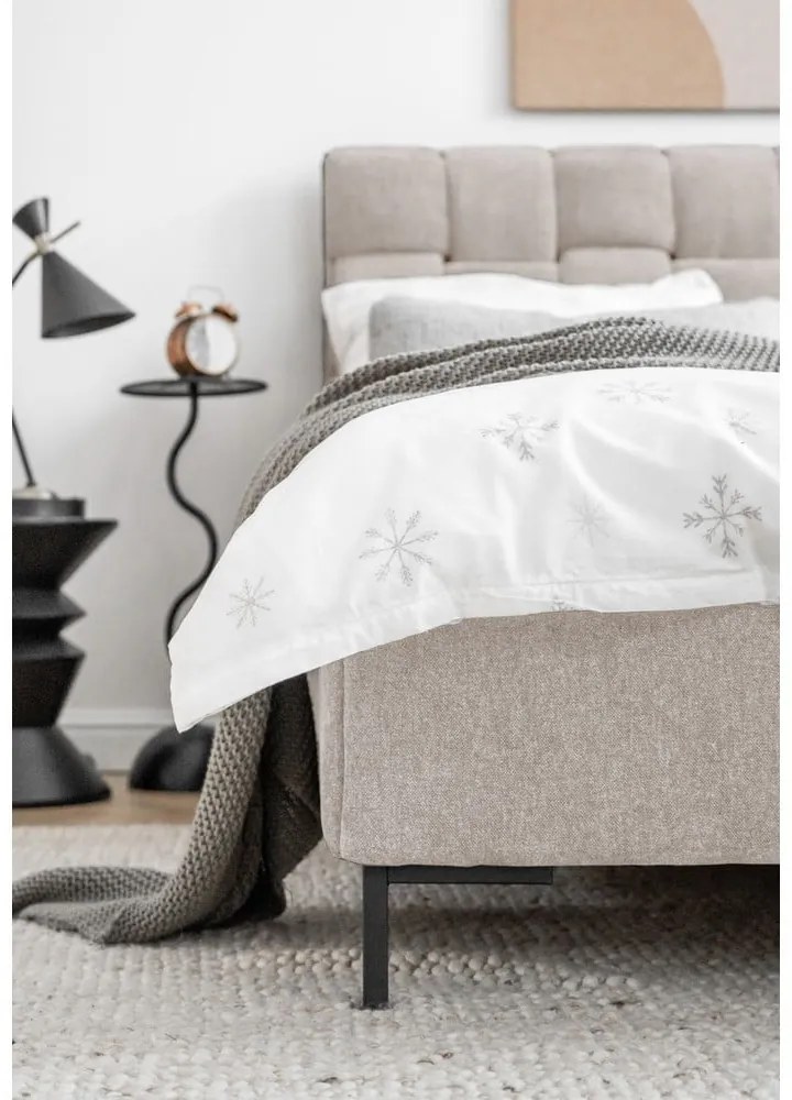 Бежово тапицирано двойно легло с включена подматрачна рамка 160x200 cm Eve – Miuform