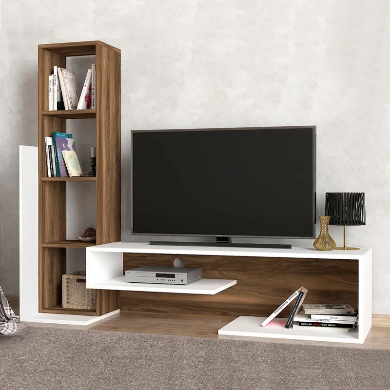 Меламинов ТВ шкаф Bend TopMebel в бял - орех цвят 153,6x39x131cm