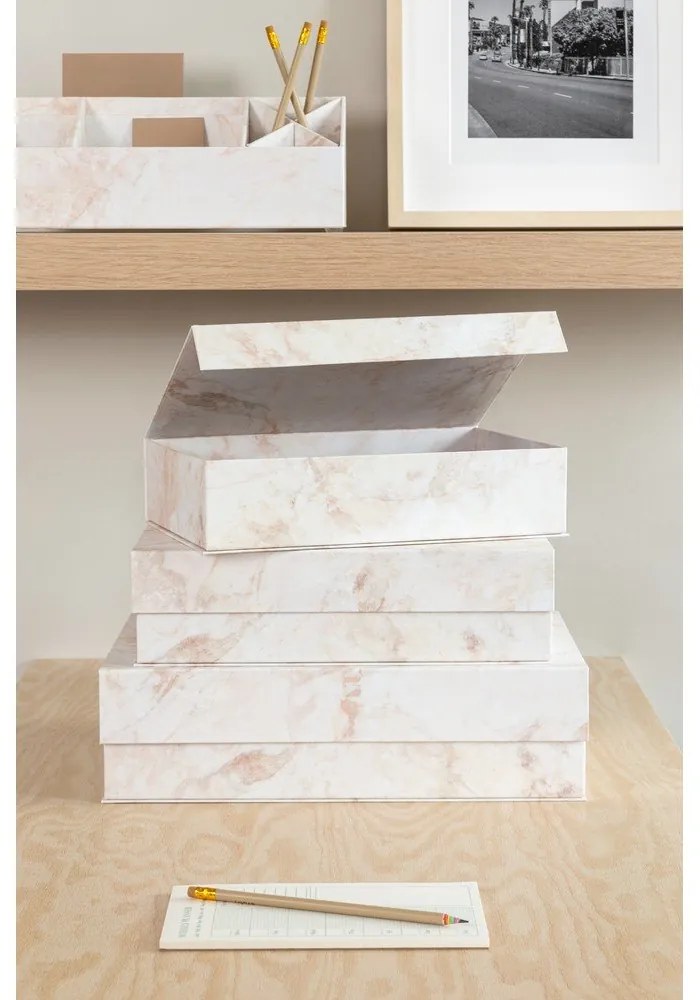 Бежови картонени кутии за съхранение в комплект 3 бр. с капаци 42,5x29,5x13 cm Kian Paper Laminate – Bigso